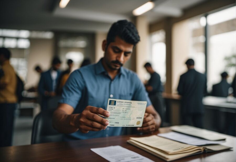 man checking document office