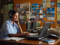 Travel Agent Working in an office