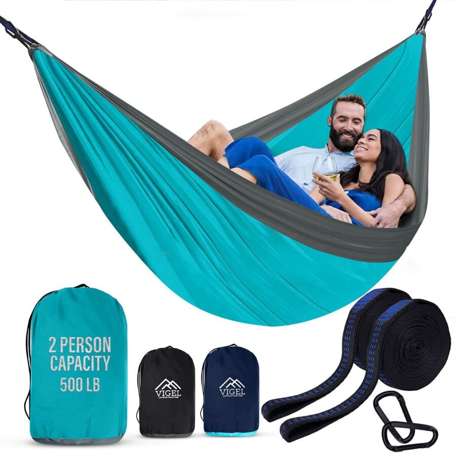 Vigel Camping Hammock - XL Double Hammock 500 Lb Capacity - Nylon Hammock - Durable Hammock - Portable Tree Hammock