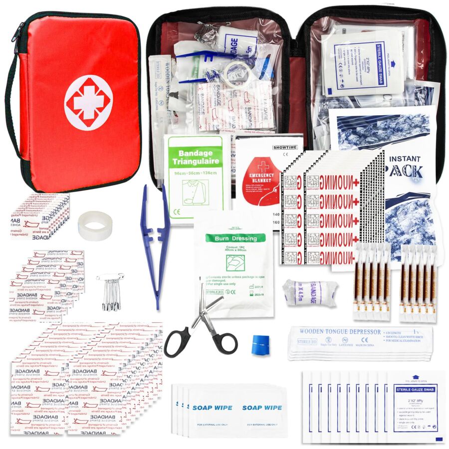 Travel-First Aid-Kit Car-Home 300PCS Survival-Kit Outdoor-Adventure - Small Portable Red Emergency Essential Sets