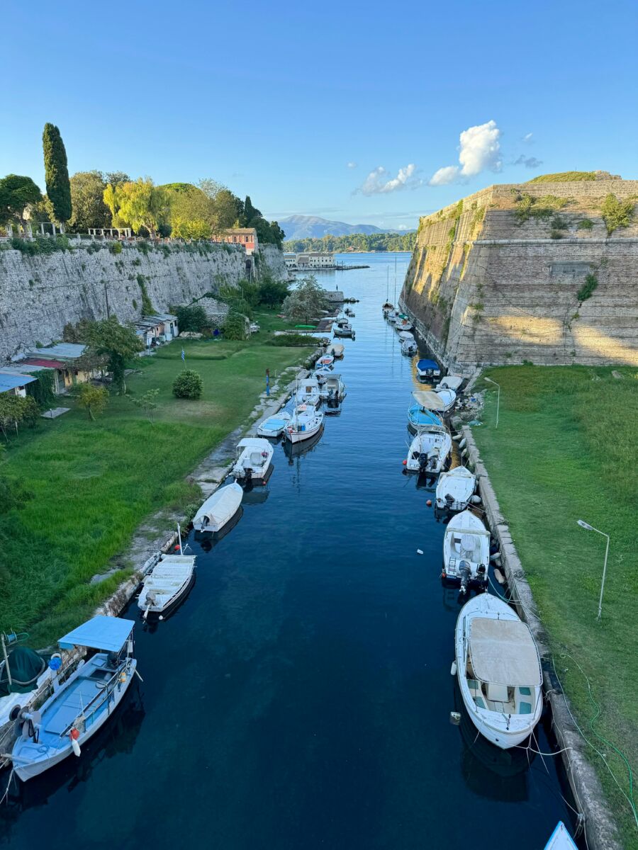 Boats lined up in Acharavi