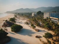 Beautiful beach scene with buildings in Dhaka