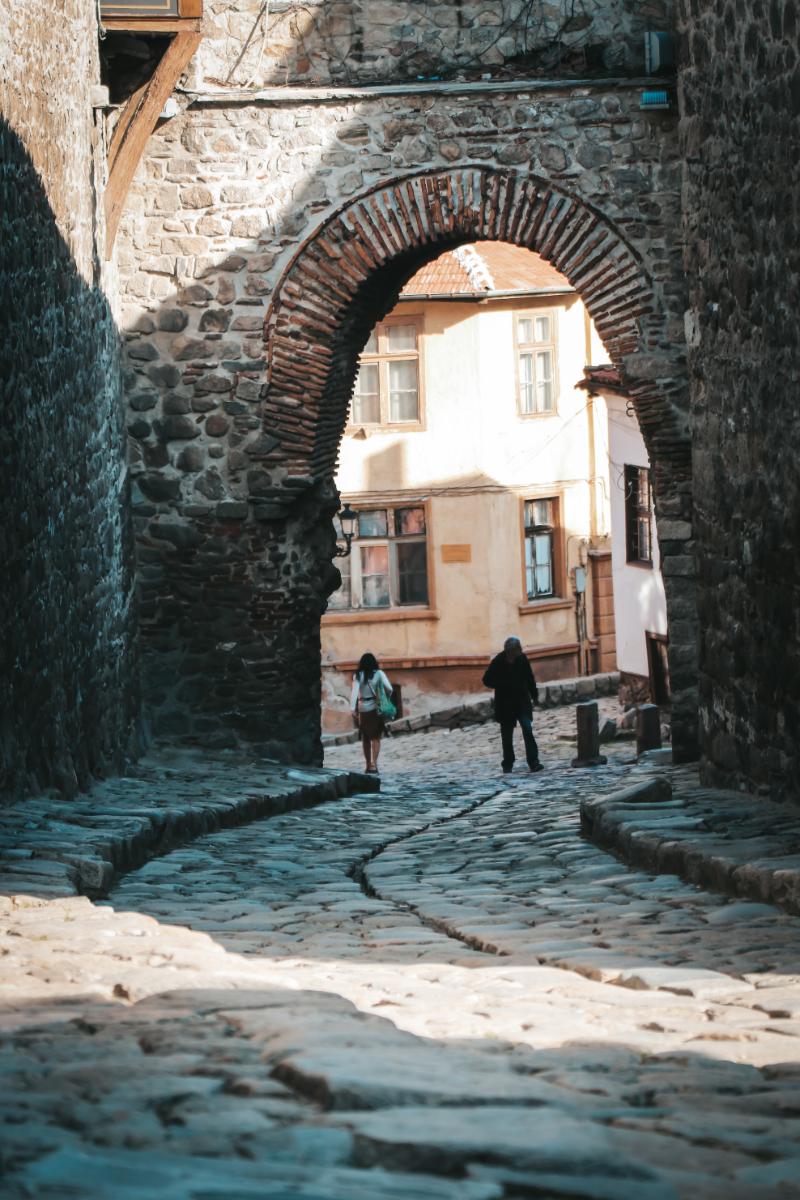 Beautiful street in old Plovdiv Bulgaria