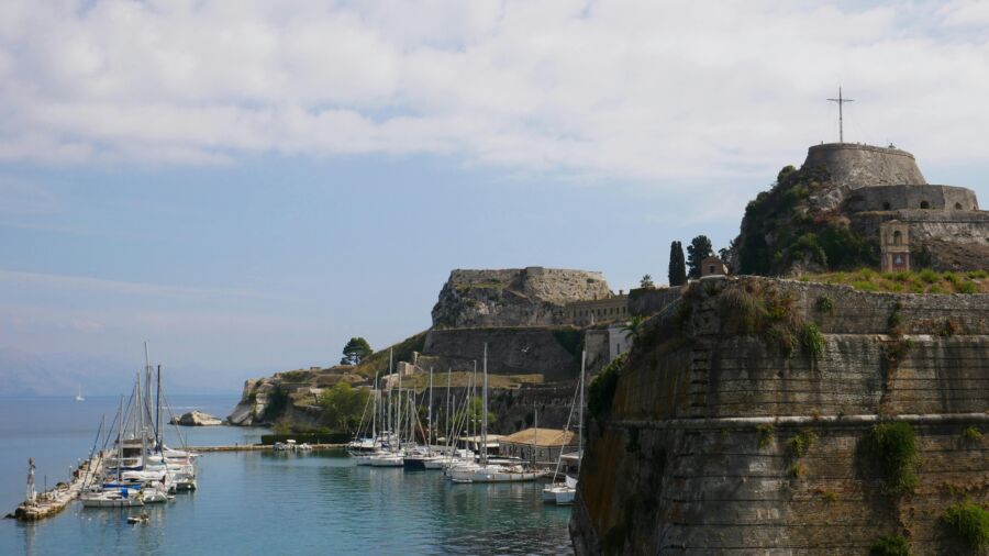 Sailboats in the shore of Corfu