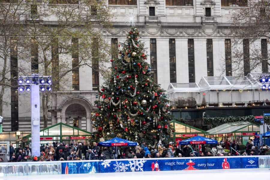 Giant Christmas Tree at Bryant Park Winter Village (NYC)