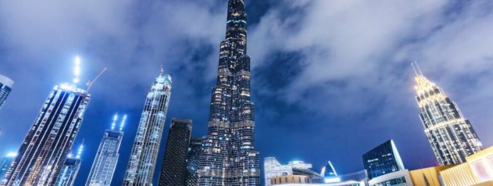 Burj Khalifa in Dubai UAE downtown at night