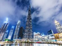 Burj Khalifa in Dubai UAE downtown at night