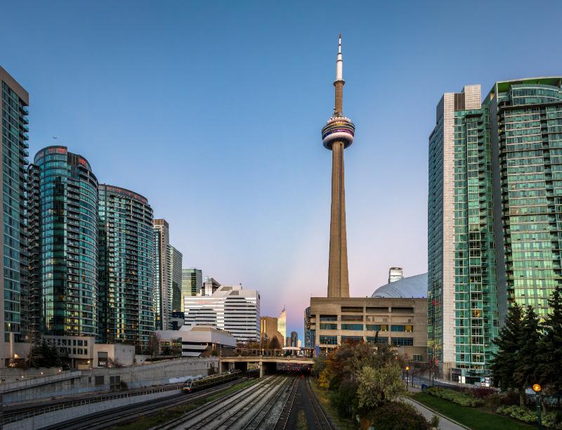 Aerial view of CN Tower in Toronto, Canada