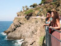 Tourists enjoying the views at Corniglia