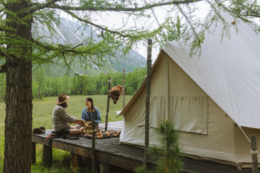 Couple camping in nature