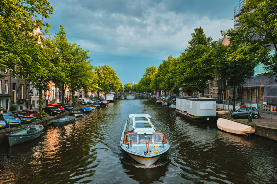 Electric boat in Amsterdam canal