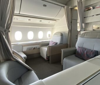 First class cabin seat in airplane