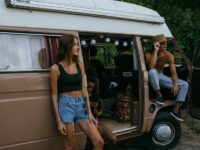 Gen z travelers in camper van