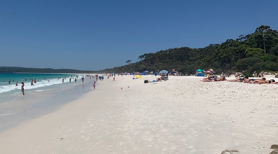 Beach goers at Hyams Beach