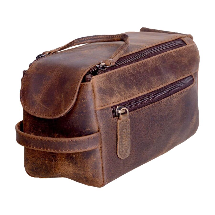 KOMALC Premium Buffalo Leather Unisex Toiletry Bag