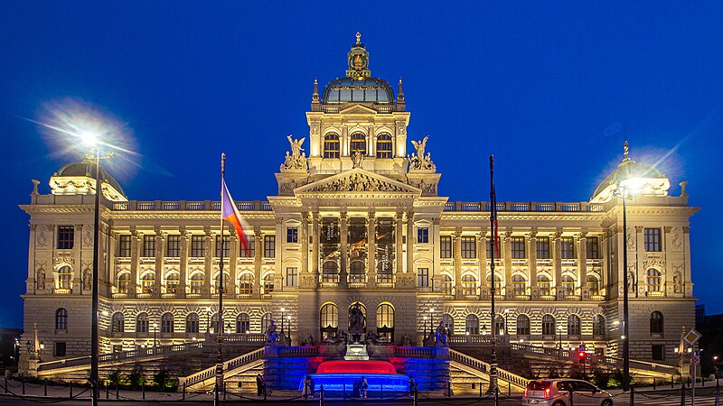 Evening view of Národní Muzeum in Prague