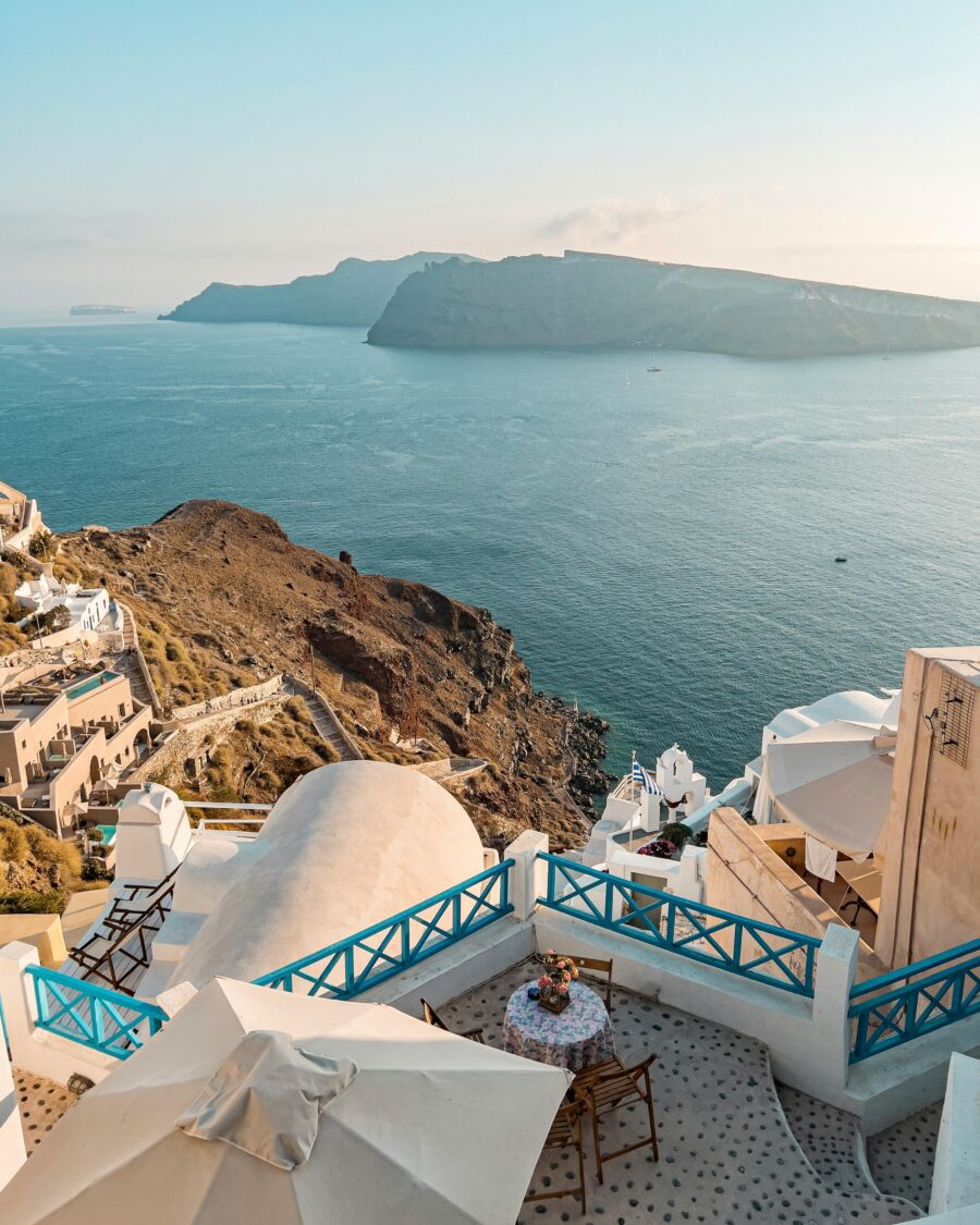 White houses and facades in Perissa