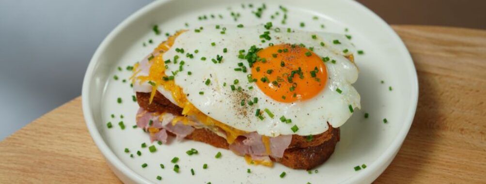 Plate with Croque Madame Sandwich