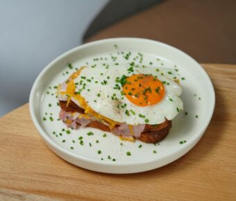 Plate with Croque Madame Sandwich