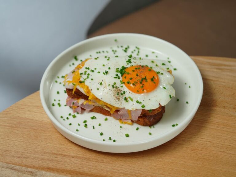 Plate with Croque Madame Sandwich