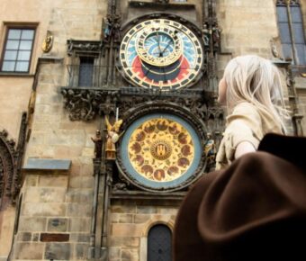 Lady tourist at the Prague Astronomical Clock