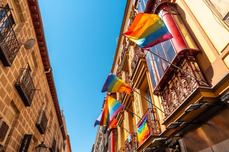 Pride flag adorning Chueca homes