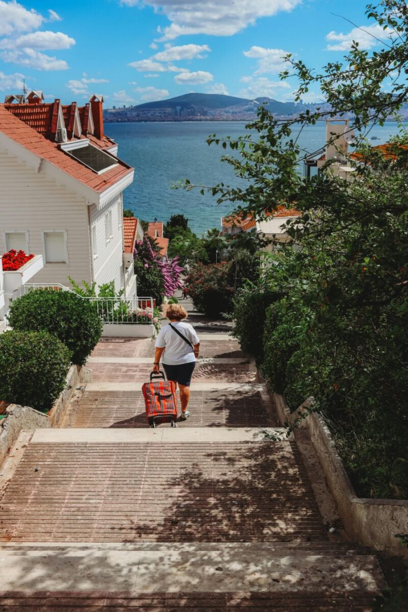 Woman with luggage at Prince Islands