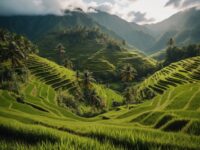 Rice terraces farm drone shot