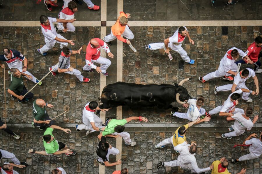 Running with the Bulls in Pamplona, Spain