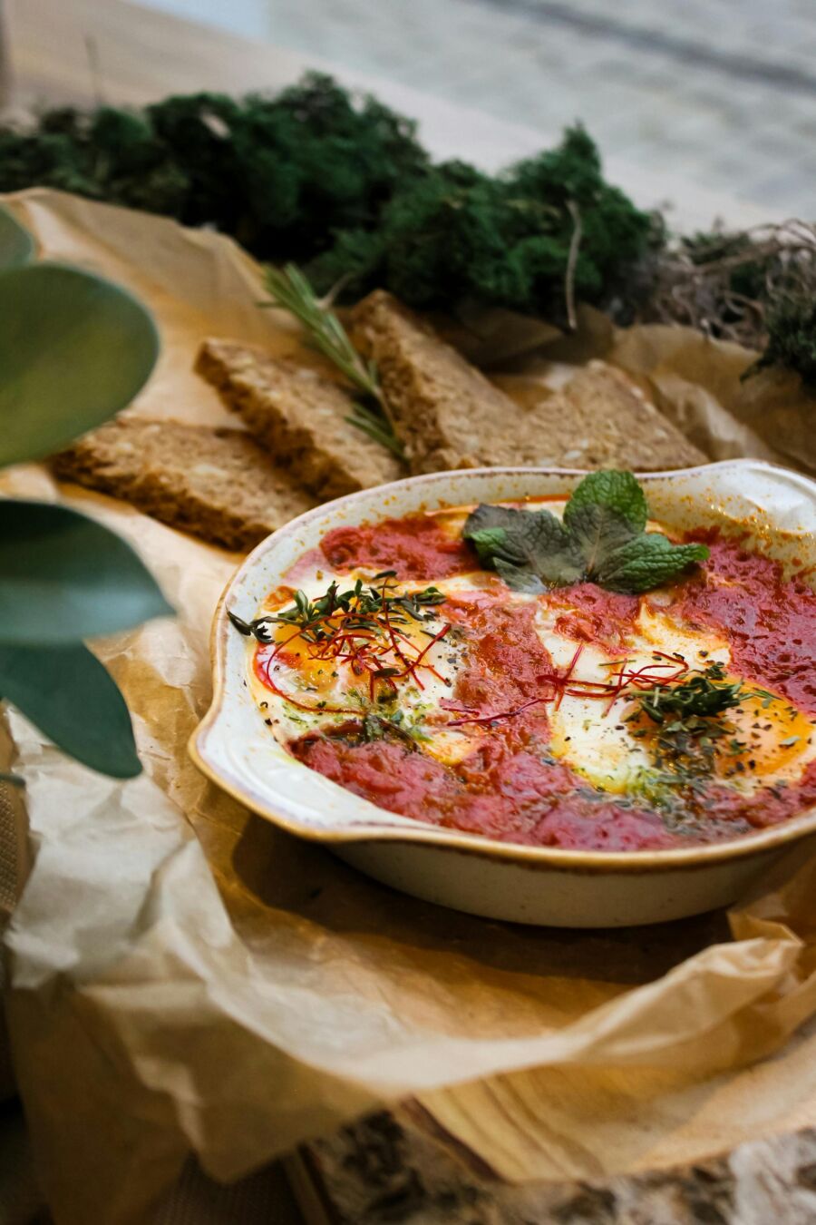 Shakshuka Dish with Rustic Bread