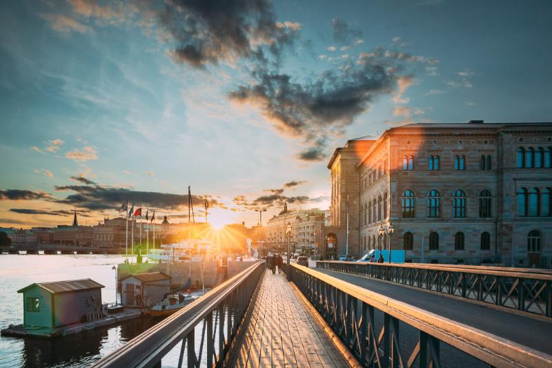 Iron bridge at Skeppsholmsbron during golden hour