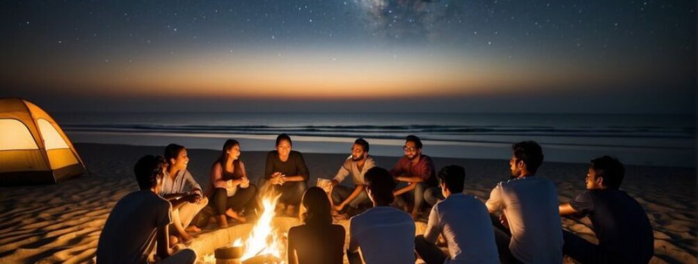 Students around a bonfire