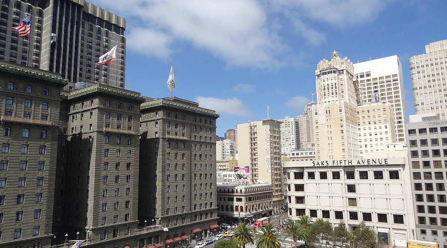 Towering buildings along Union Square in San Francisco