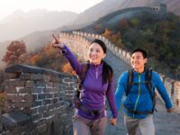 Young tourist couple at the great wall