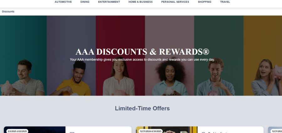 Logo of AAA Discounts & Rewards program, showcasing savings and benefits for members on various services and products