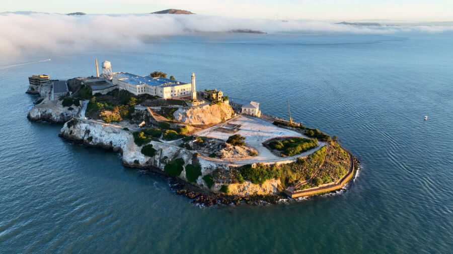 Alcatraz Island At San Francisco In California United States. Nature Island Prison. Tourism Landmark. Alcatraz Island At San Francisco In California United States.