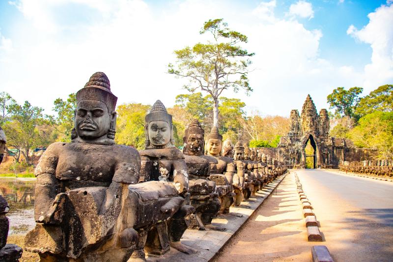 Angkor wat temple with historical monuments in Cambodia