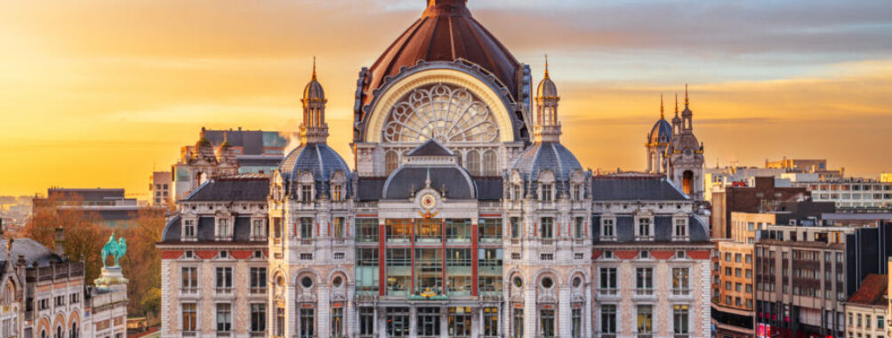 Antwerp, Belgium cityscape at Centraal Railway Station