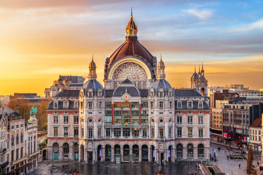 Antwerp, Belgium cityscape at Centraal Railway Station