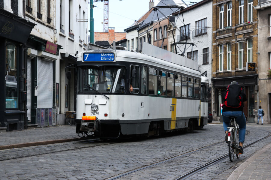 Antwerp's old gothic street showcases tram tracks