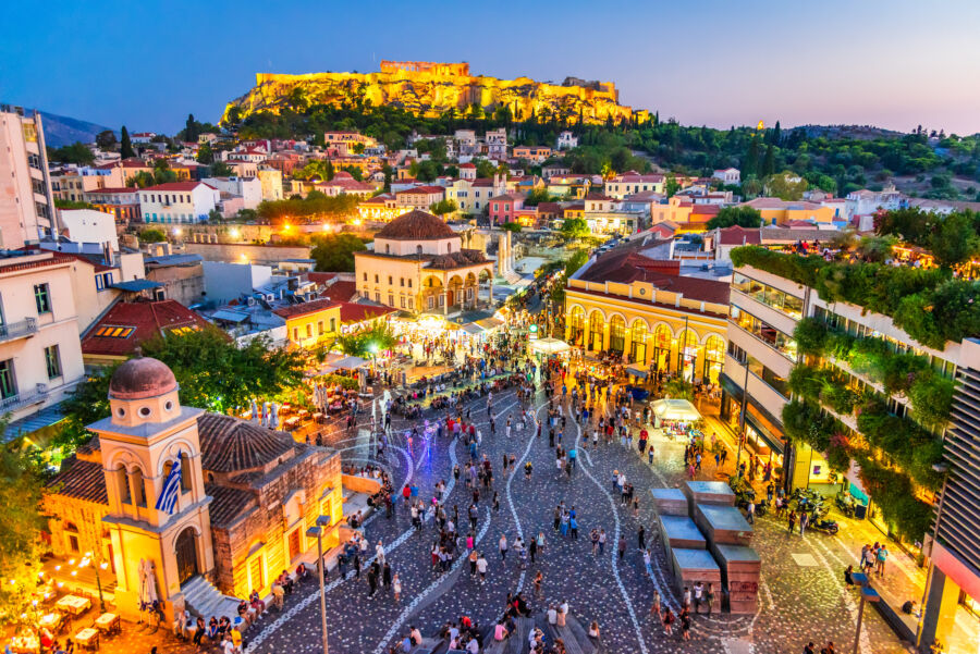 Athens, Greece -  Monastiraki Square and Acropolis