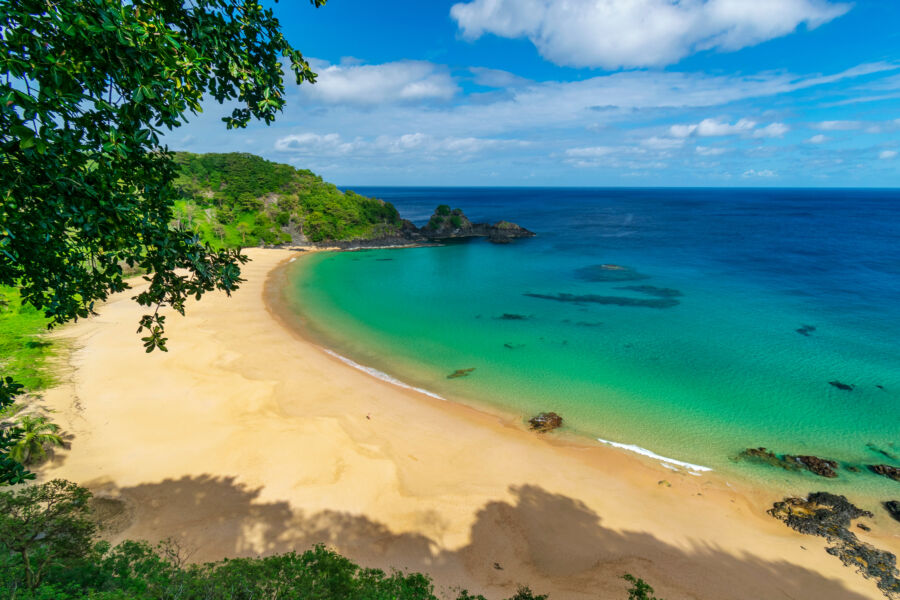 Panoramic view of Baía do Sancho, showcasing its stunning beach and surrounding natural beauty