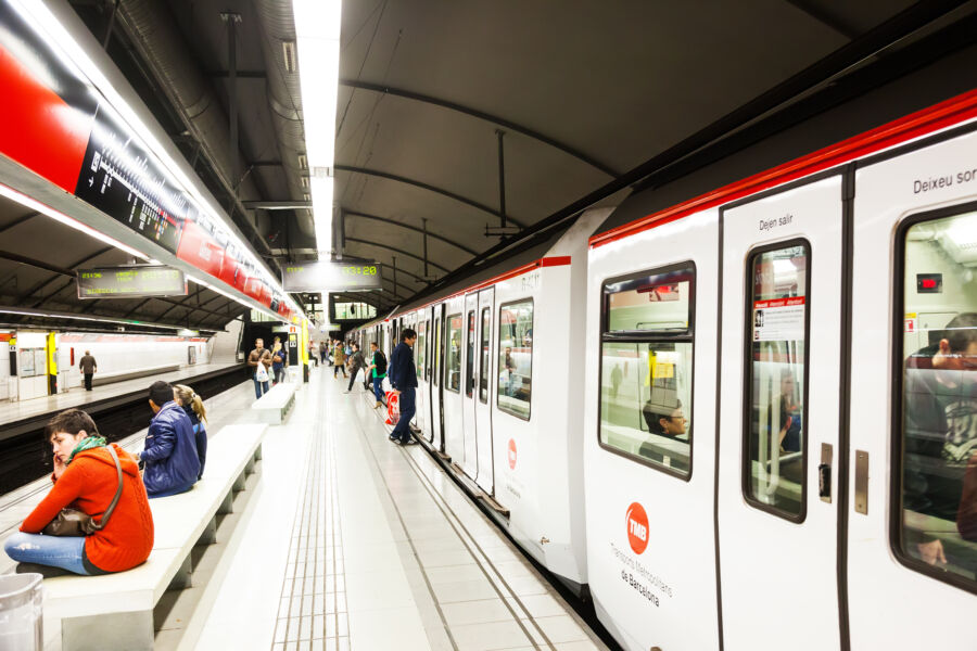 Interior of Glories station in the Barcelona Metro, highlighting its sleek architecture and efficient passenger flow