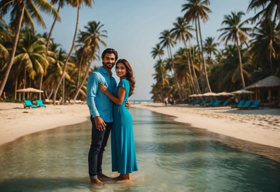 beach couple embrace