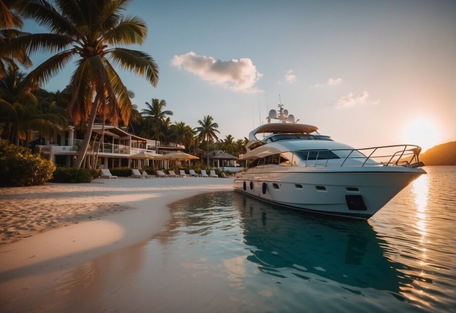 beachfront yacht sunset