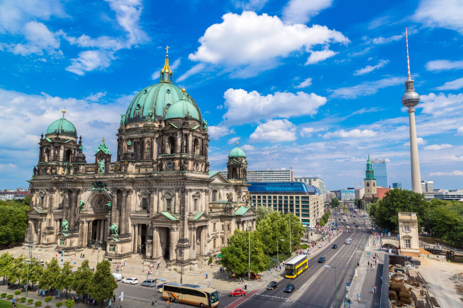 The majestic Berlin Cathedral and the towering Berlin TV Tower