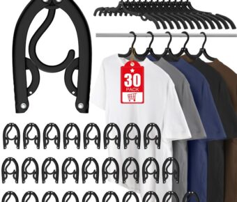 Innovative black garment hanger kit with unique design for organized and practical clothing storage.