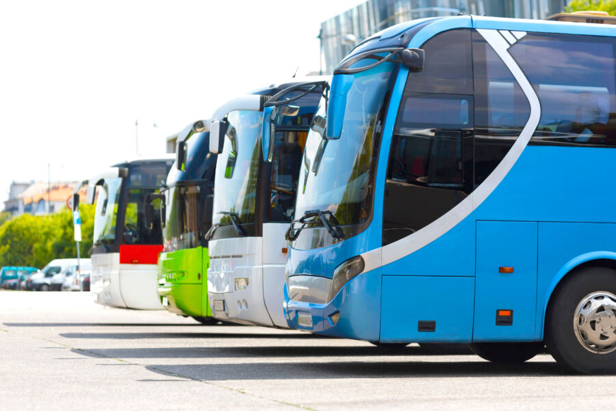 distance buses in the car park