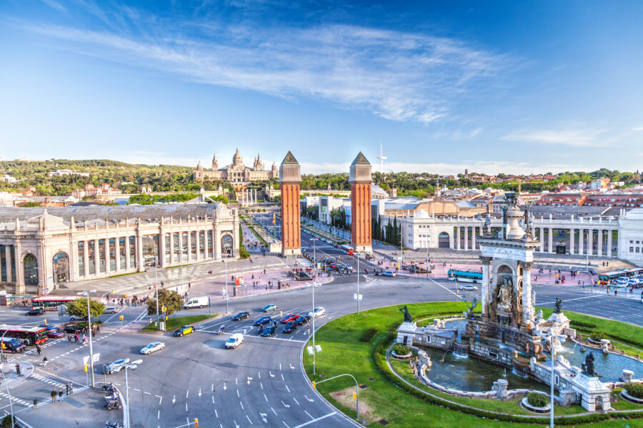 Aerial view of central Barcelona, showcasing its iconic architecture and vibrant urban landscape in Spain