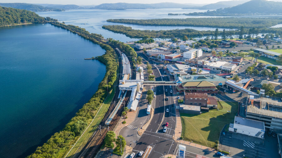 Aerial drone view of Woy Woy on the Central Coast of New South Wales, Australia 